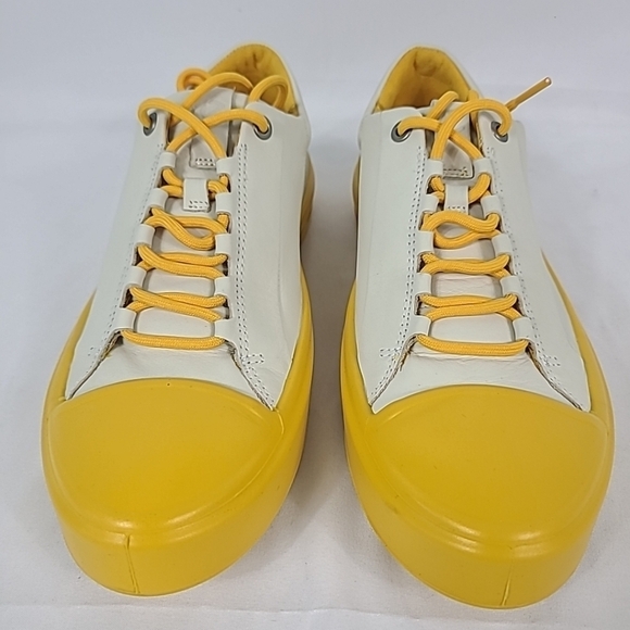 NEW ECCO FLEXURE T CAP MEN'S WHITE YELLOW LEATHER SHOES GOLF SZ 8, 39 - Picture 2 of 7